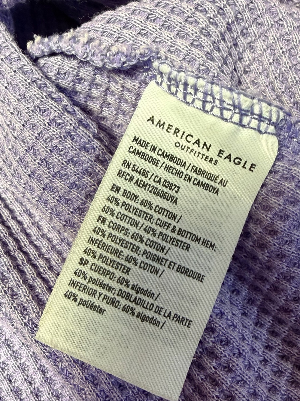 American Eagle Oversized Big Hug Waffle Crew Neck Sweatshirt Women’s XL Purple - Picture 7 of 11